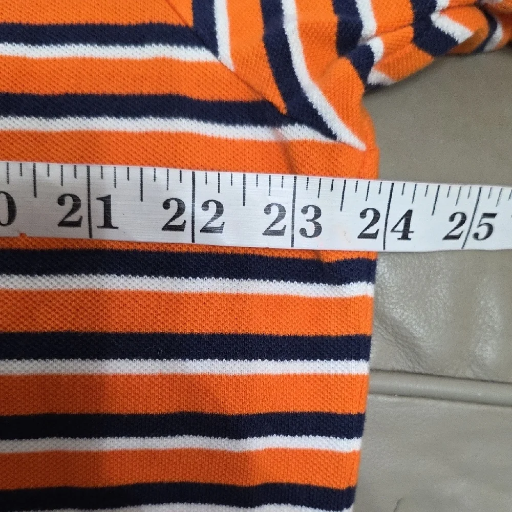 Polo by Ralph Lauren Mens Orange/Navy Striped Polo Shirt Collar Buttons Sz L GUC